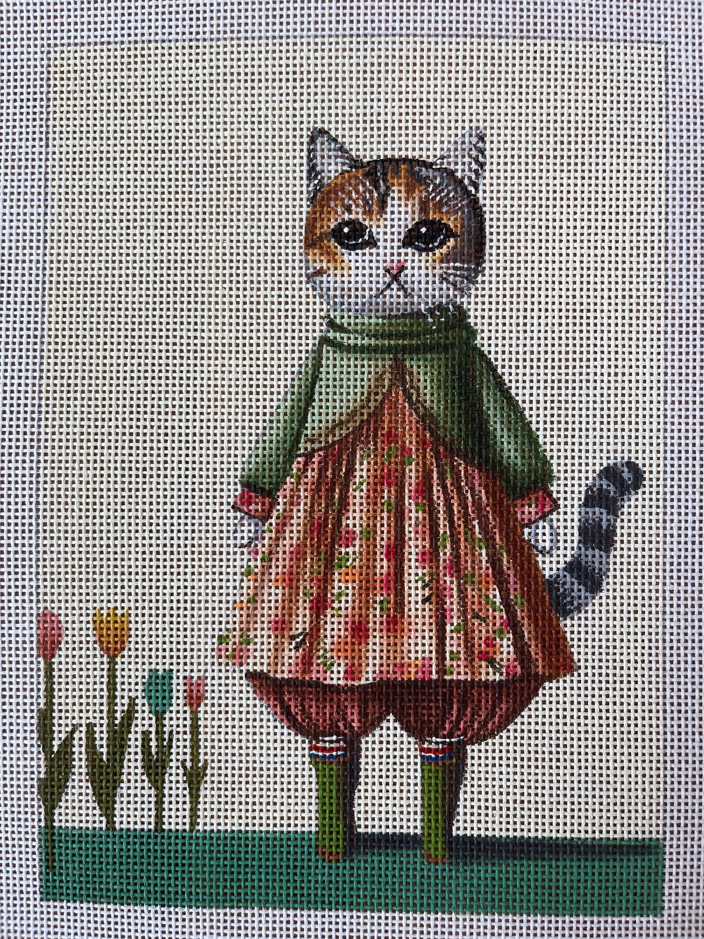 Calico Cat in Dress with Tulips C-CT5