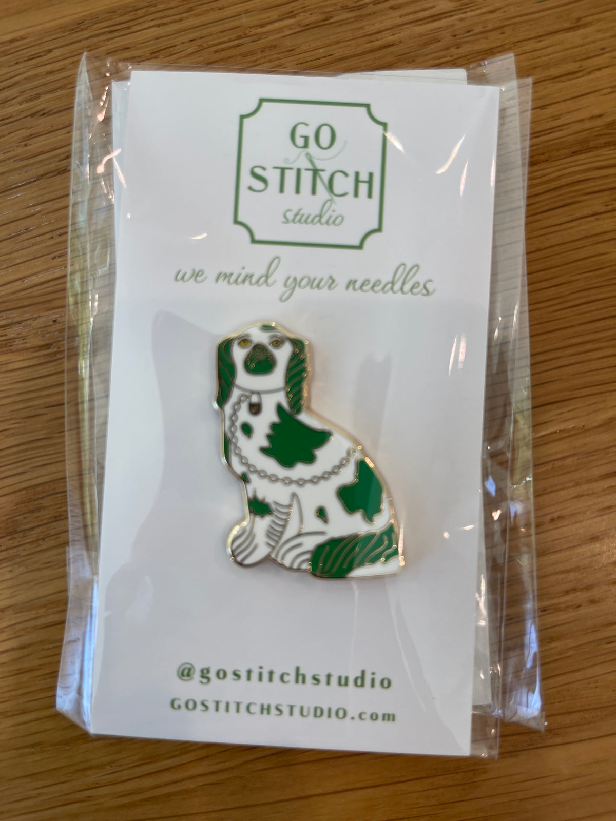 Staffordshire Dog in Green Needle Minder A-GSSDOG