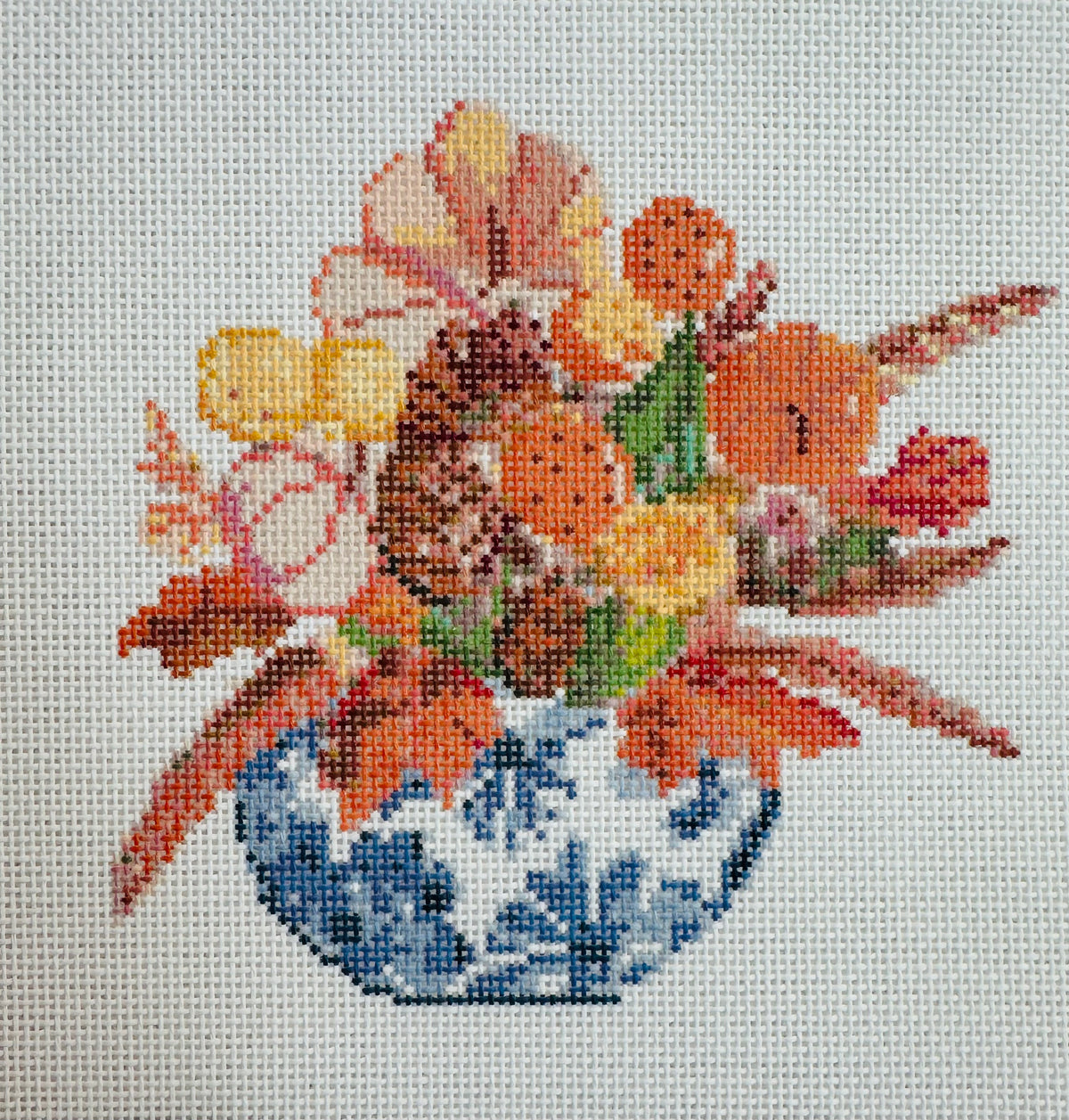 Fall Flowers in Blue and White bowl C-KCD4765