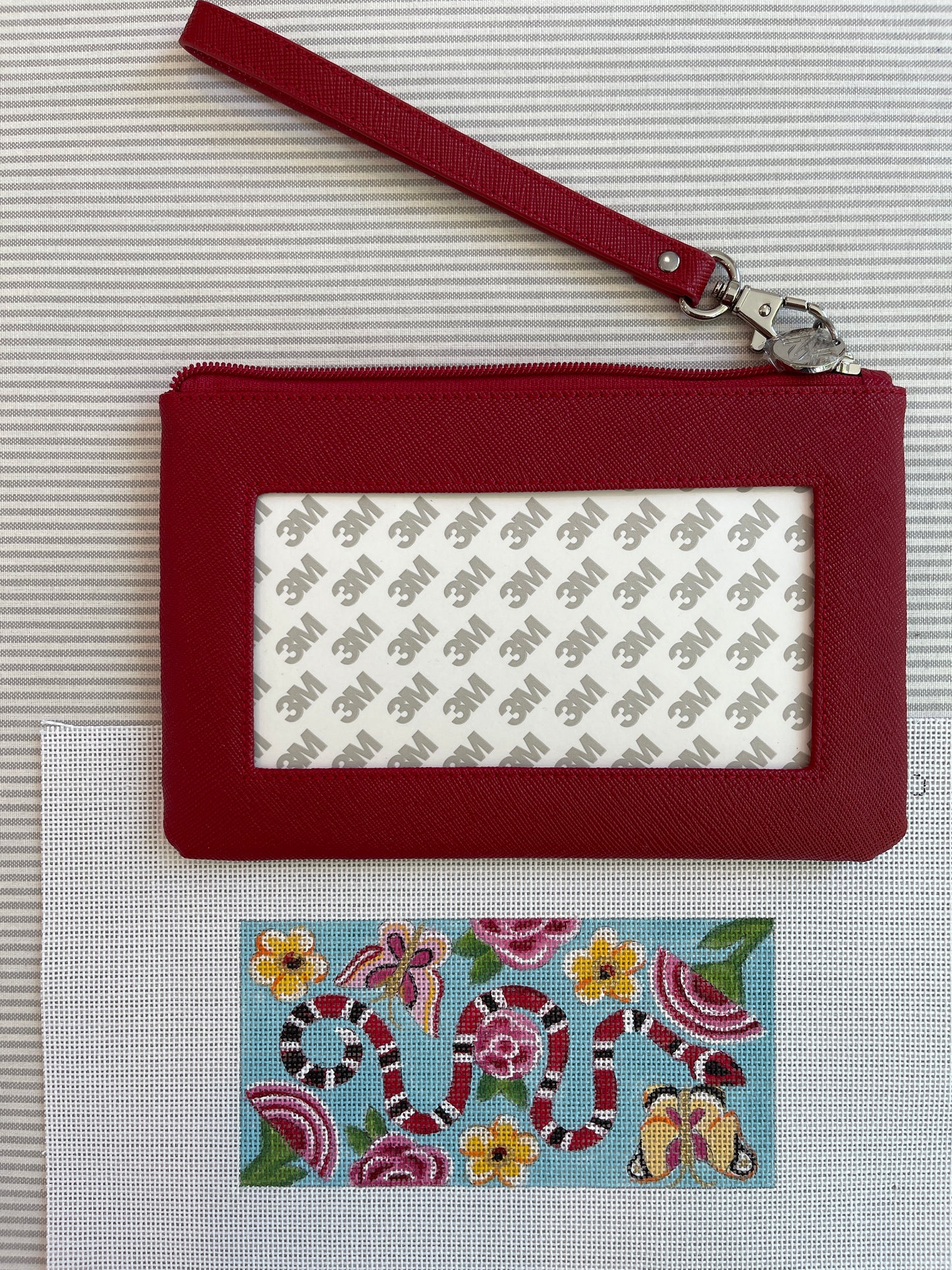 Red Leather Zipper Pouch with 3x6 opening for a finished canvas