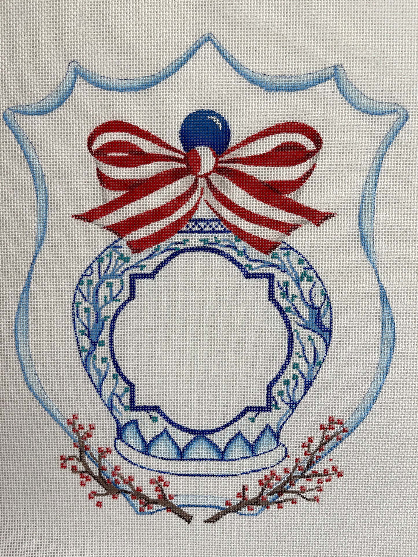 Blue Ginger Jar with Red and White Bow Crest C-ALCR-24