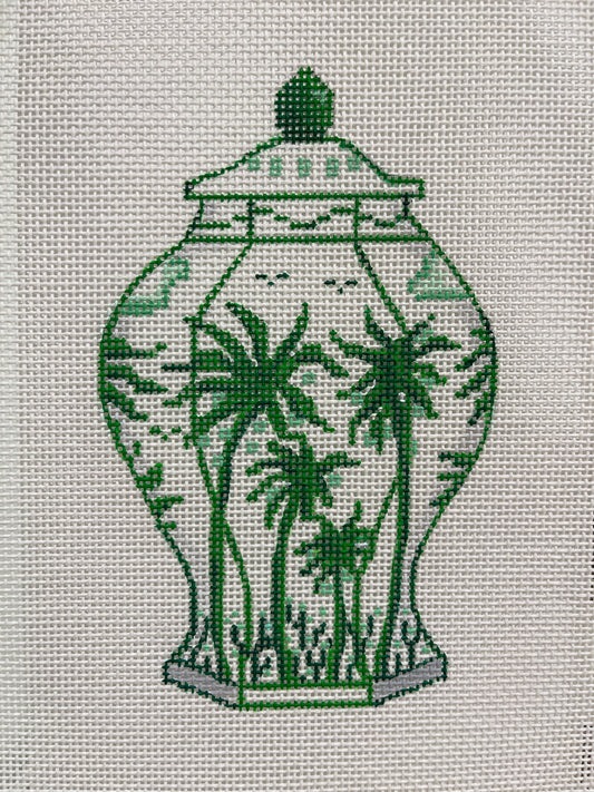 Green Ginger Jar with Palm Trees C-OM336