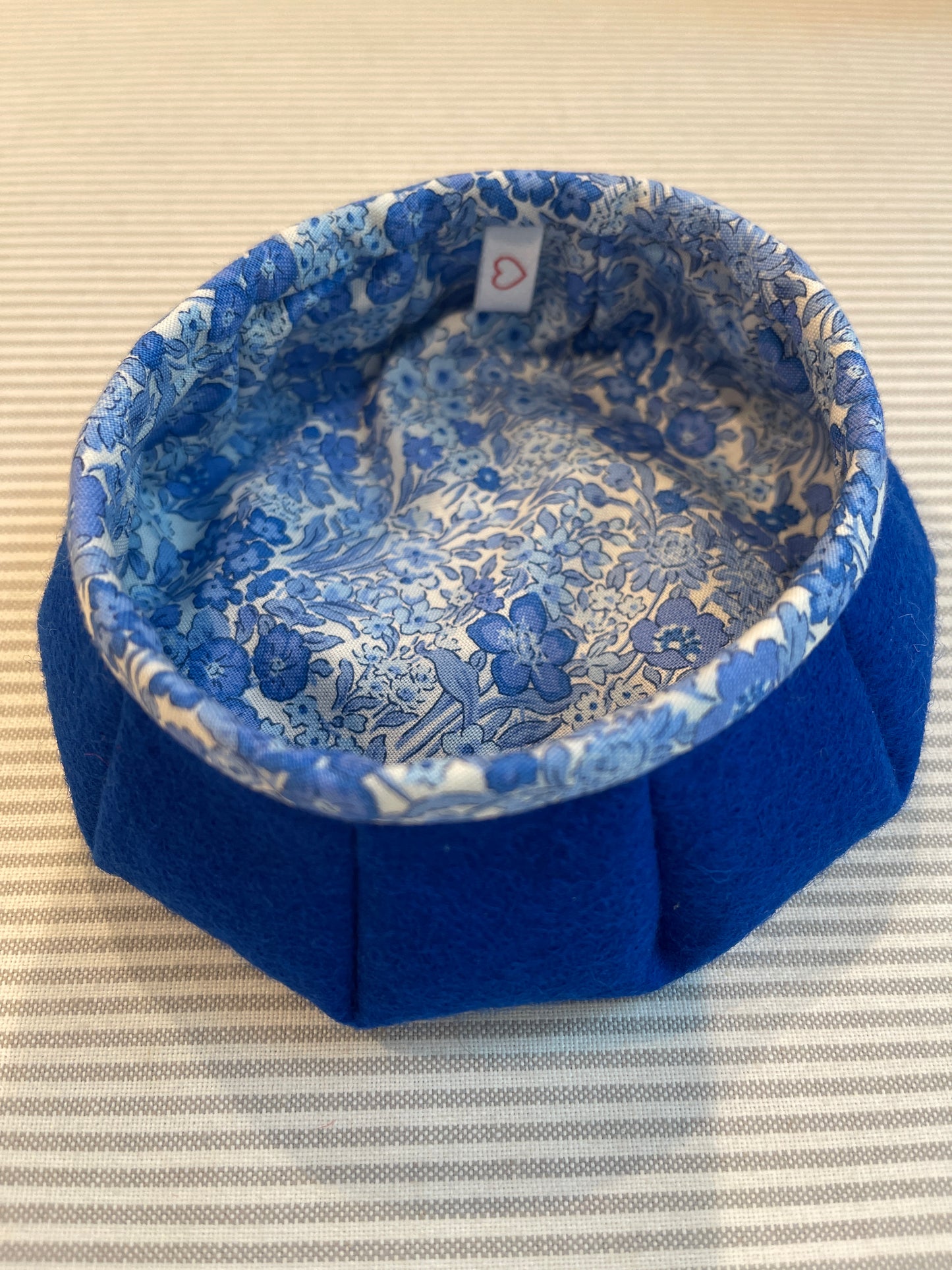 Merry L Felt Thread Catcher in Royal Blue with blue Liberty Floral fabric on Inside A-MLCTC