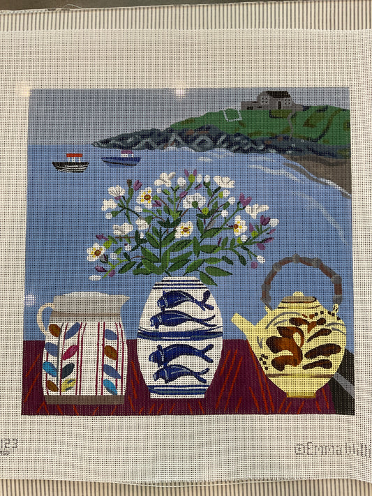 Fish Pot and White Flowers C-EW123