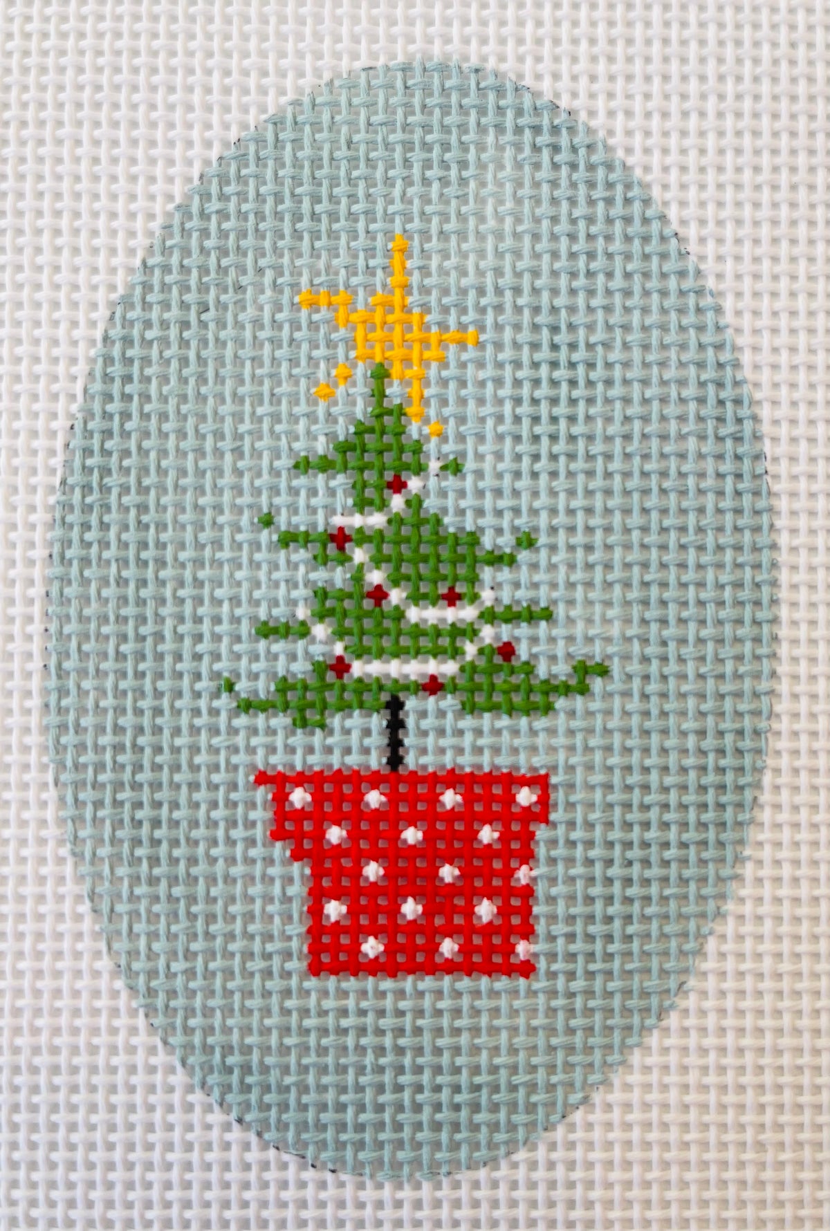 Oval Christmas Tree Ornament w/Polka Dot Pot C-PND202B