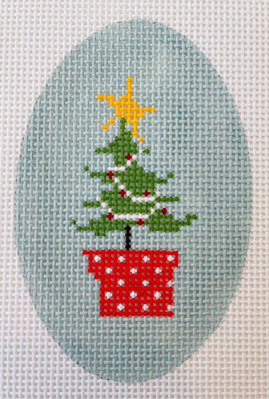 Oval Christmas Tree Ornament w/Polka Dot Pot C-PND202B