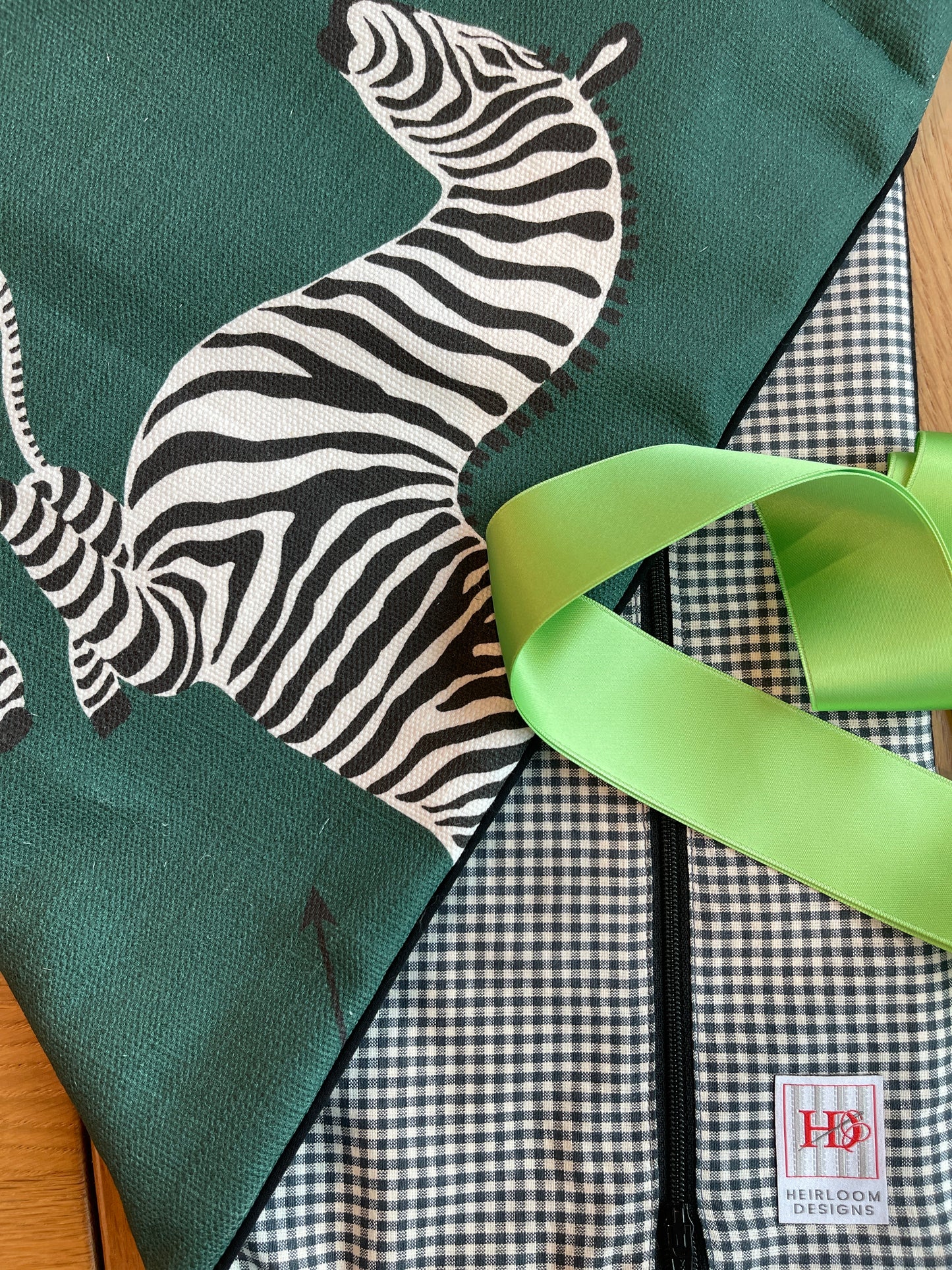 Traveler 9: Zebras on Green with gingham
