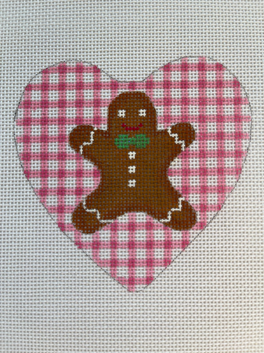 Gingerbread on Gingham Heart-shaped Snow globe Ornament C-KDXMD17