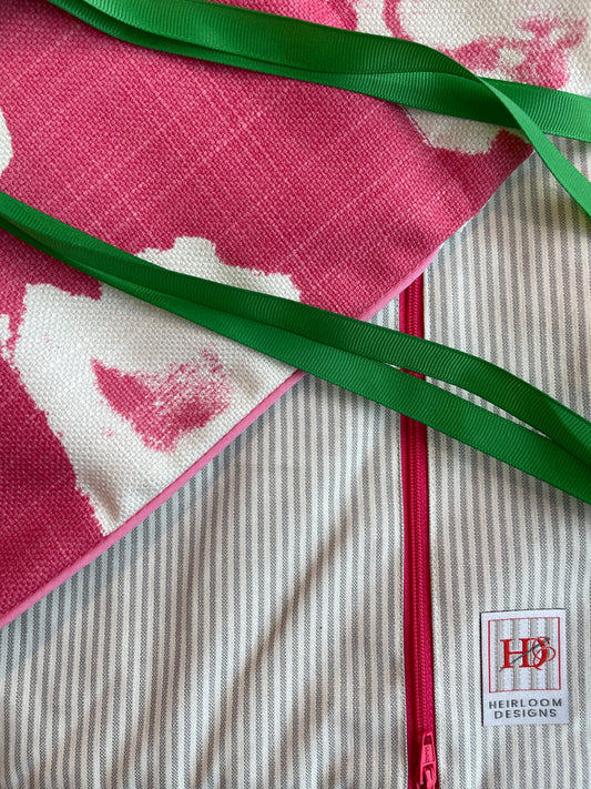 Traveler 7: Pink Floral with Grey Strips and Green Ribbon