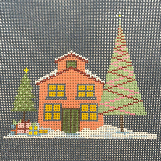 Winter Village House with Green Trees C-ASIT202c