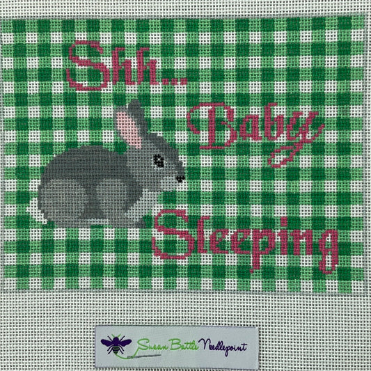 Baby Sleeping Bunny on Green Gingham C-SBNS-14