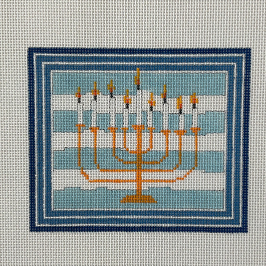 Menorah on Blue Stripes in Frame C-P-SI-011D