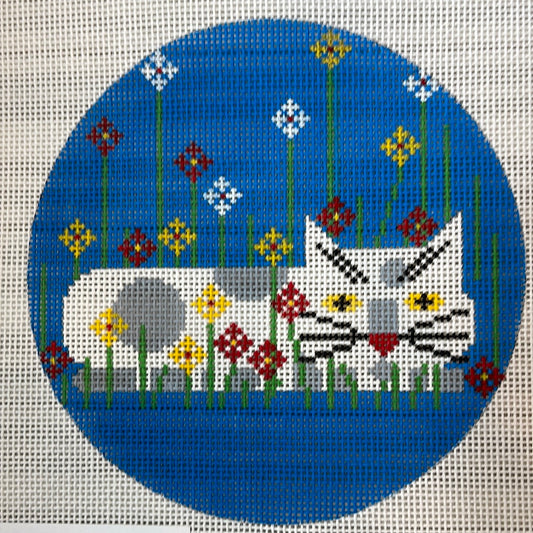 Cat with Flowers Round C-HC0426b