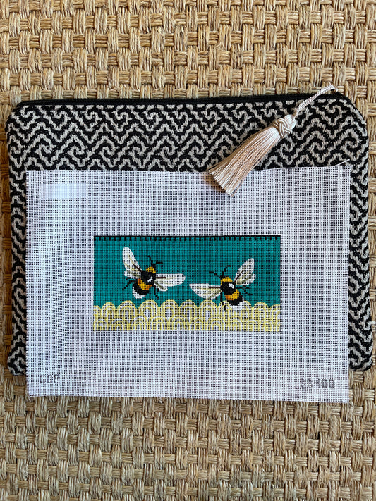 Anna Clutch and Canvas Combo #11: Black and White Waves Anna Clutch with Honey Bees