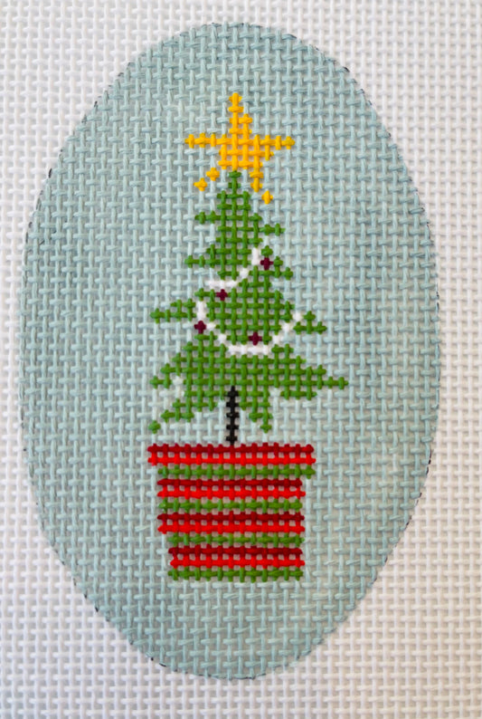 Oval Christmas Tree Ornament w/Striped Dot Pot C-PND202D