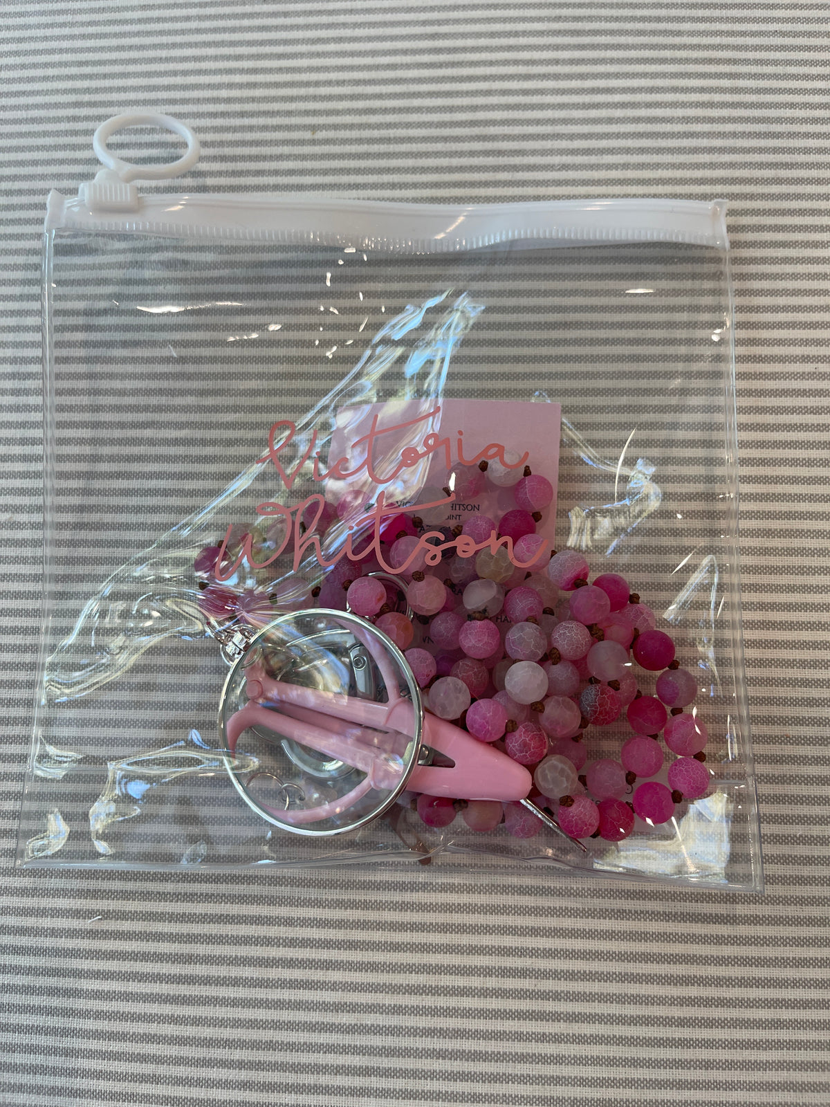 Bead Chatelaine with Heart Clip A-VWN multi pink beads