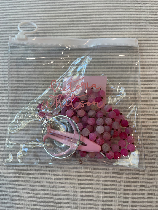 Bead Chatelaine with Heart Clip A-VWN multi pink beads