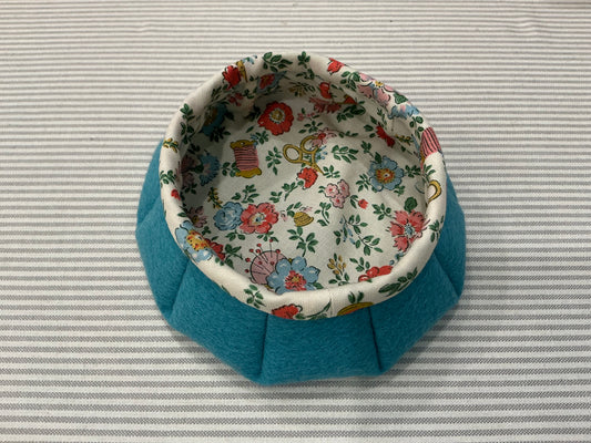 Turquoise Felt Thread Catcher with liberty Floral Print on Inside A-MLCTC