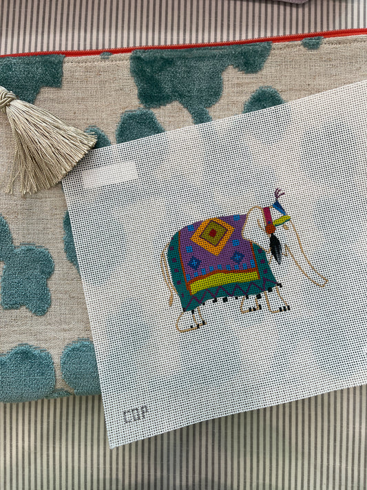 Anna Clutch with Canvas Combo #11: Elephant on Teal Leaf Clutch