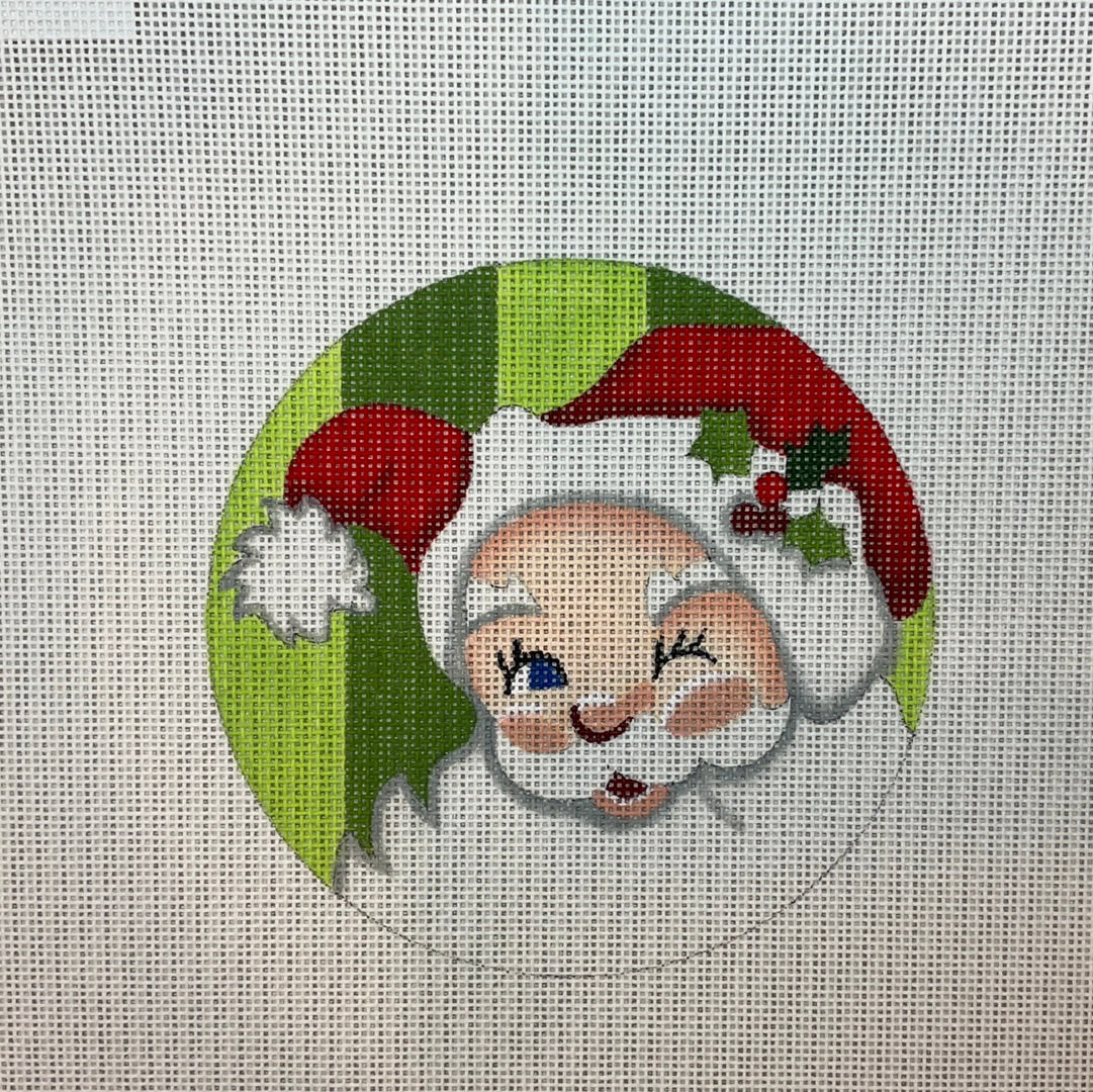 Winking Santa on Green Stripes Round C-RCHO2071