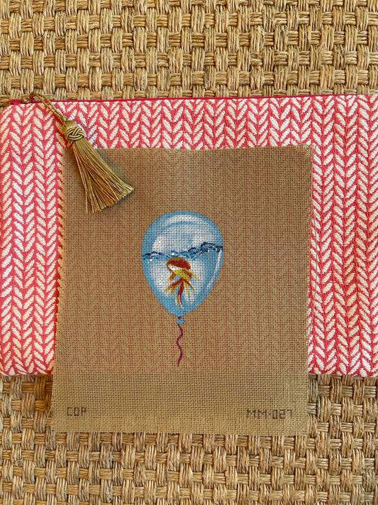 Anna Clutch and Canvas Combo #5: Coral Leaf Anna Clutch with Goldfish in Blue Balloon