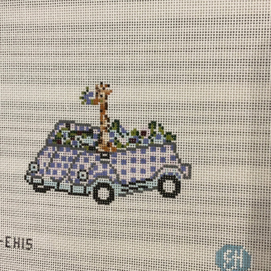 Giraffe in Purple Checked Bug Car C-PLD-EH15