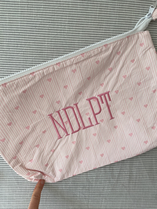 NDLPT Project Bag Large in Pink Stripes and Hearts A-WNPH