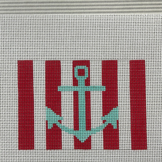 Teal Anchor on Red and White Stripes C-ABC22