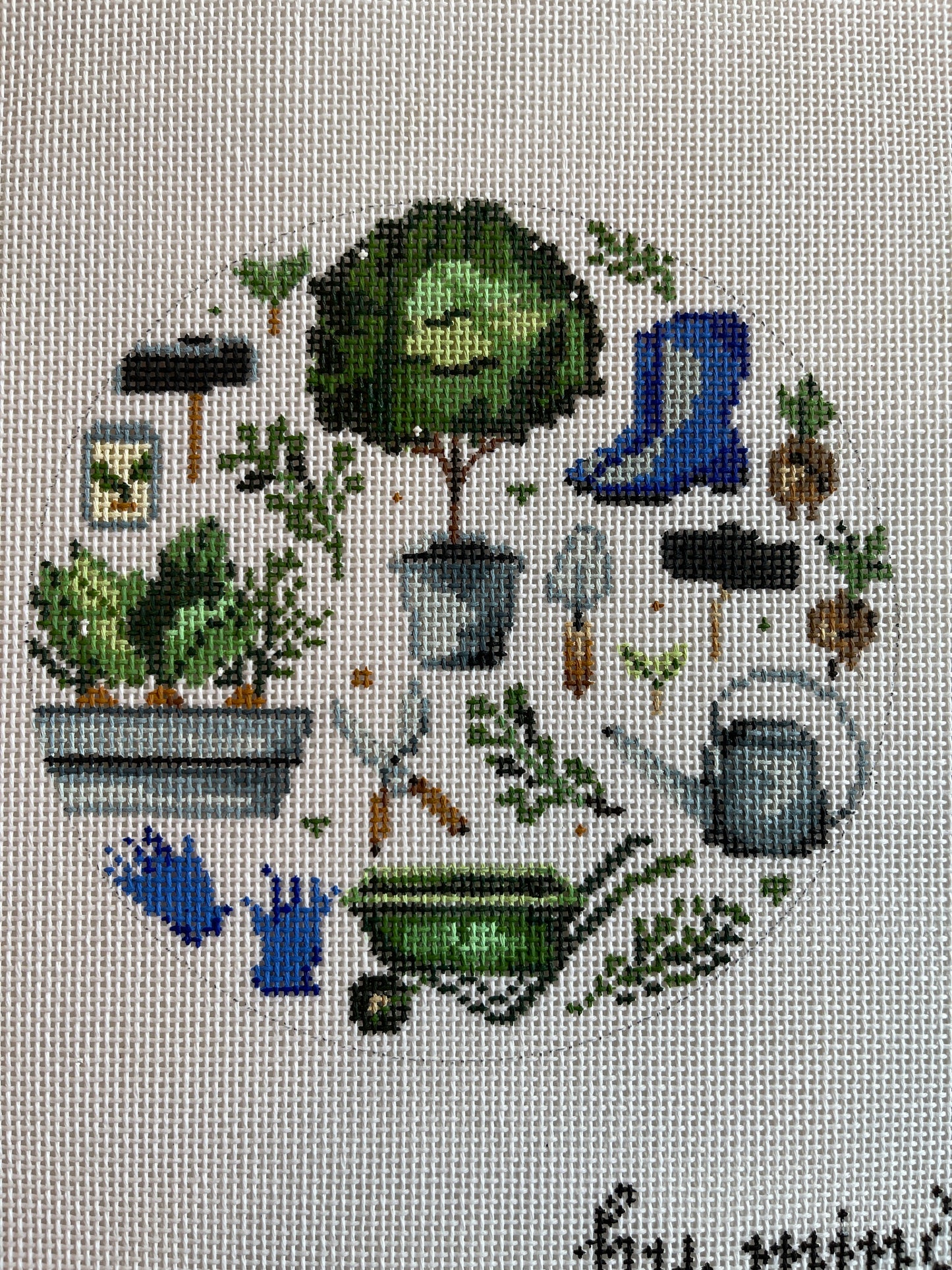 Green and Blue Gardening Round by Mindy C-OU8