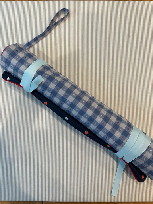 Traveler 5: Blue Gingham with Strawberries on Navy lining
