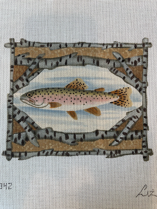 Trout in Wood Frame C-ASP342
