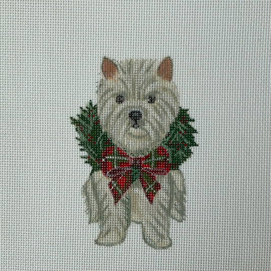 White Westie Dog with Holiday Wreath and Bow C-PPDMDG02A