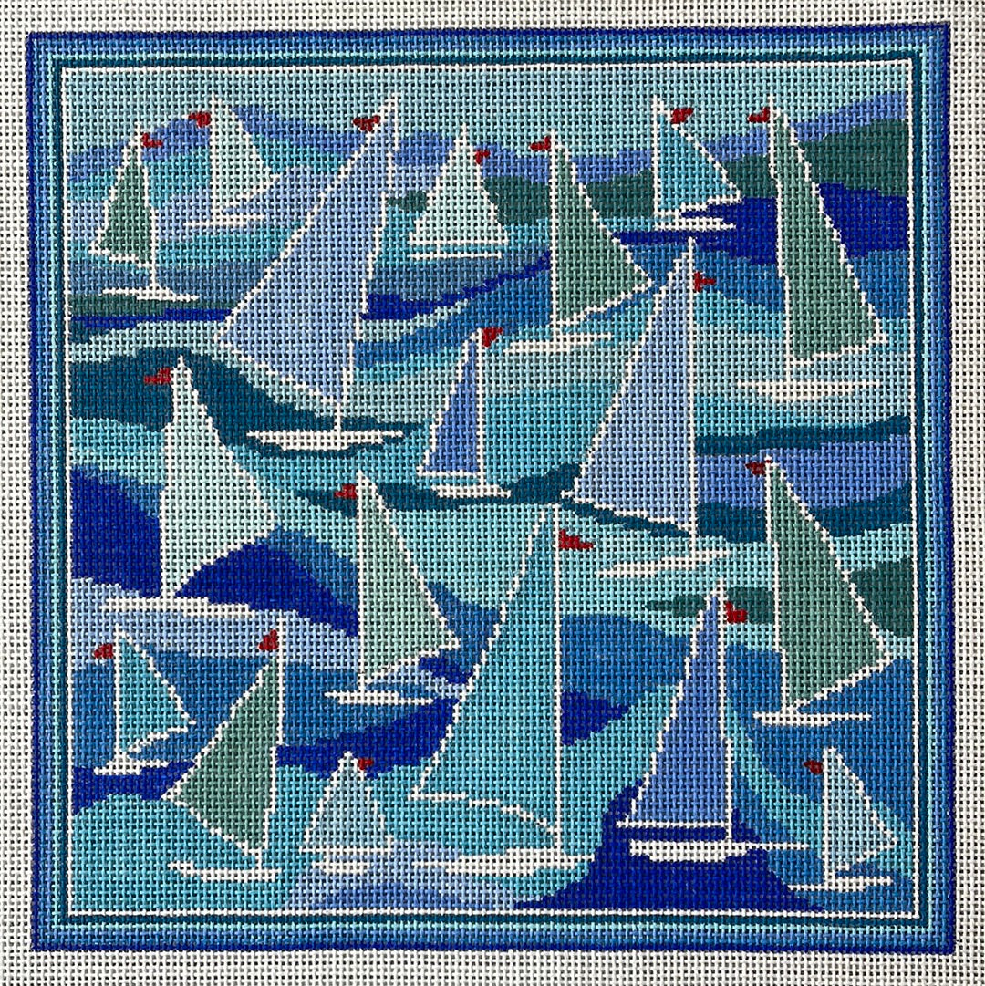 Sailboats Pillow in Blues C-DSP125