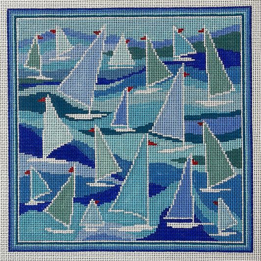Sailboats Pillow in Blues C-DSP125