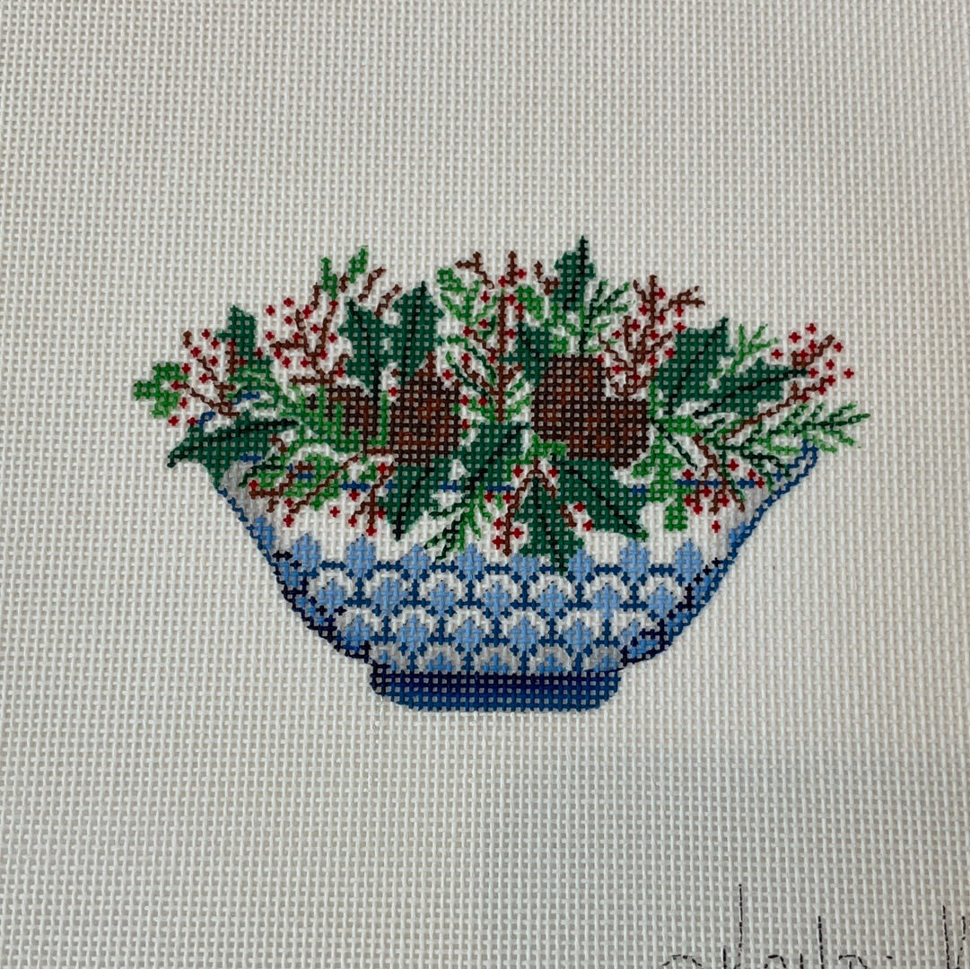 Blue and White Bowl with Pine Cones C-KDXM156