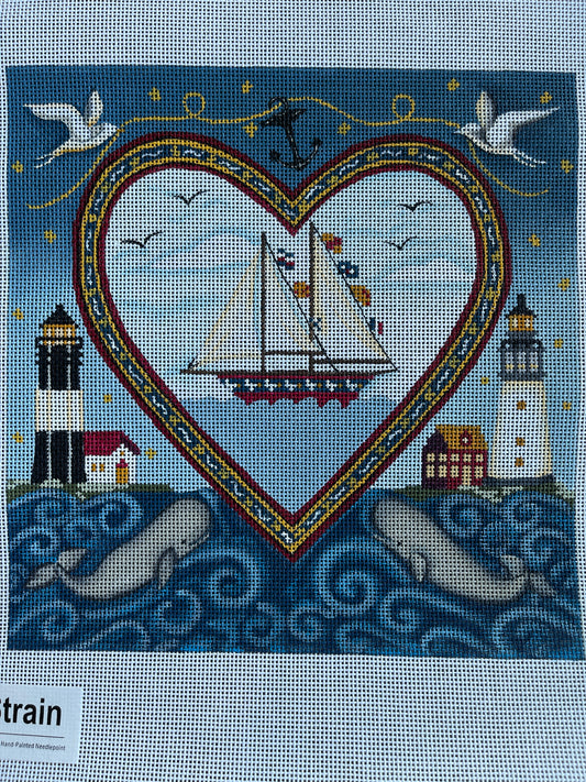 Sailboat in Heart with Lighthouses and Whales C-PPDDSSS02