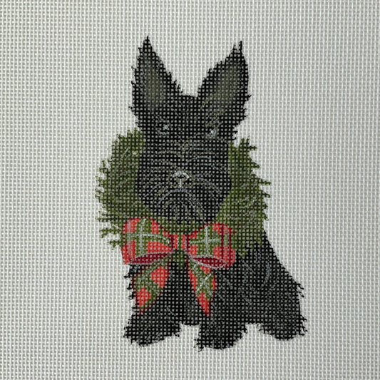 Black Scottie Dog with Holiday Wreath and Bow C-PPDMDG01A