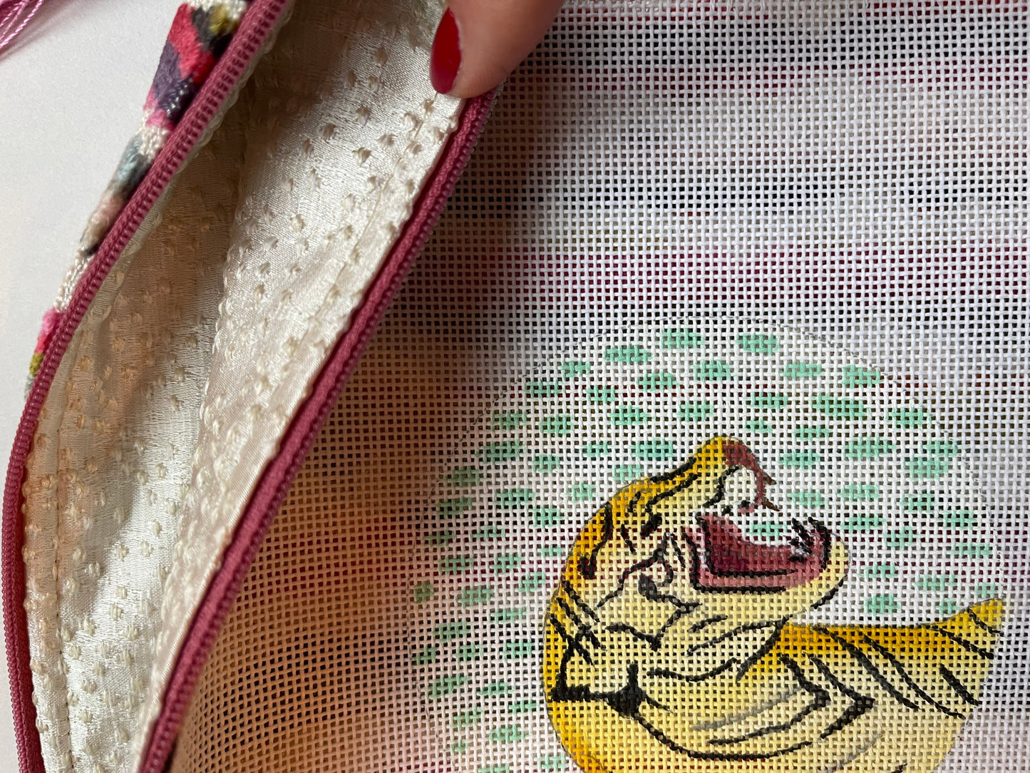 Anna Clutch #3: Tiger canvas on bright striped clutch