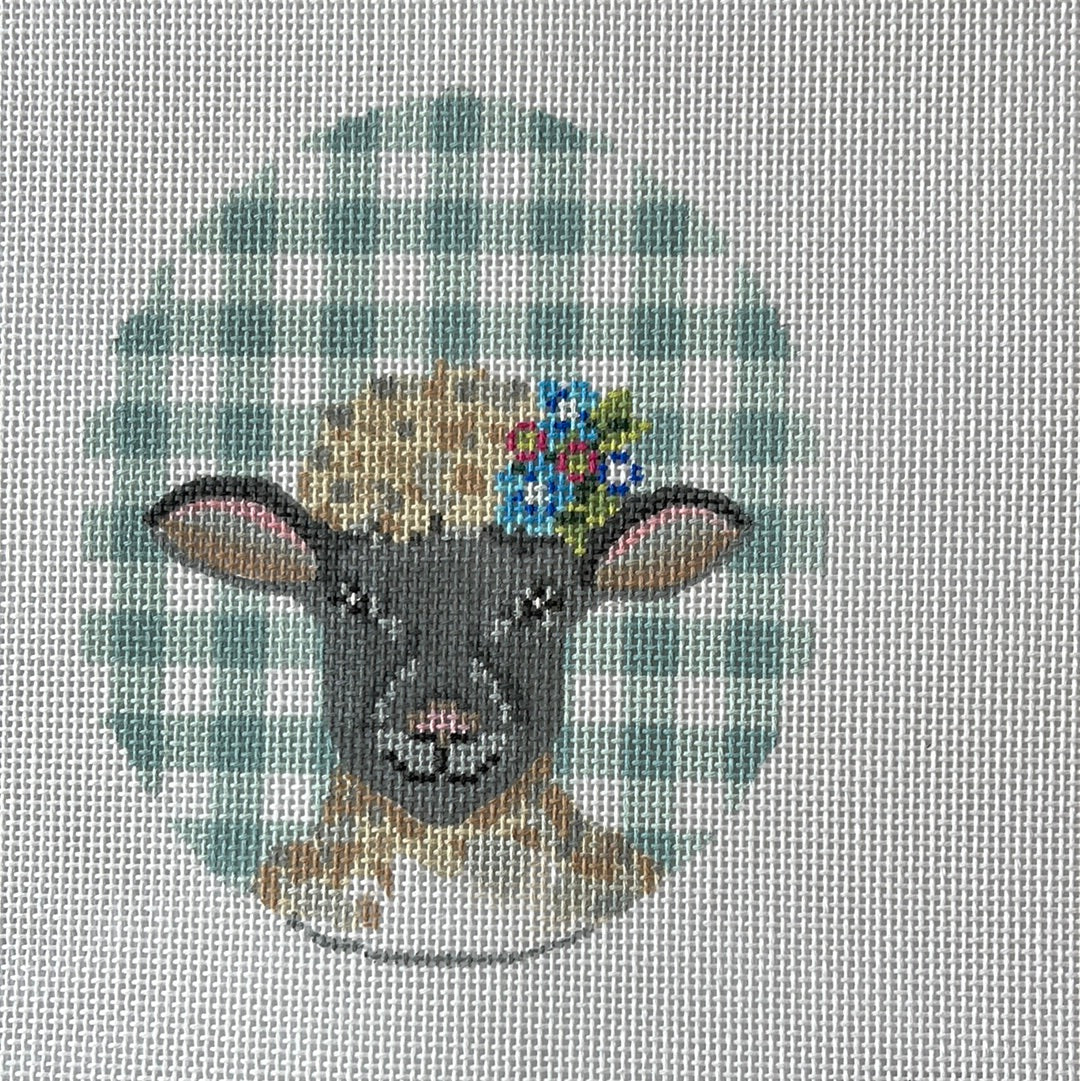 Lamb with Flowers Gingham Egg C-KEA79-18