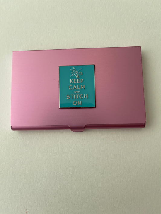 Beading and Metallic Case in Rose Pink with “Keep Calm and Stitch On”  A-ADcasecalm