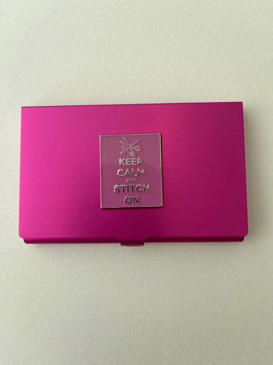 Beading and Metallic Case in Dark Pink with “Keep Calm and Stitch On”  A-ADcasecalm2