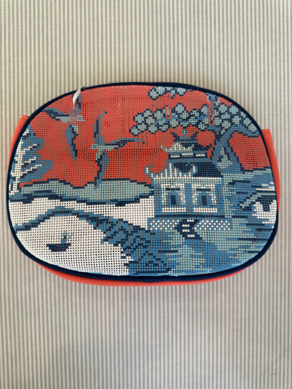 Coral and Blue Chinoiserie Bermuda Bag A-AKSBBCHIN