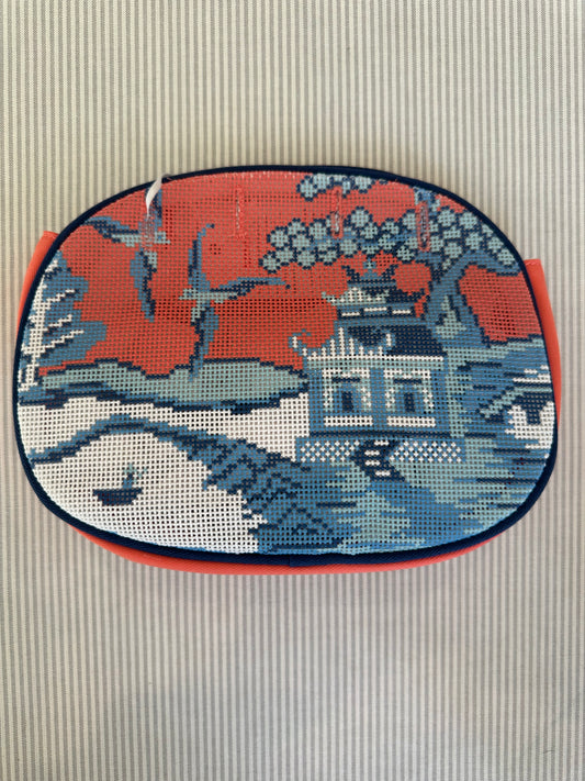 Coral and Blue Chinoiserie Bermuda Bag A-AKSBBCHIN