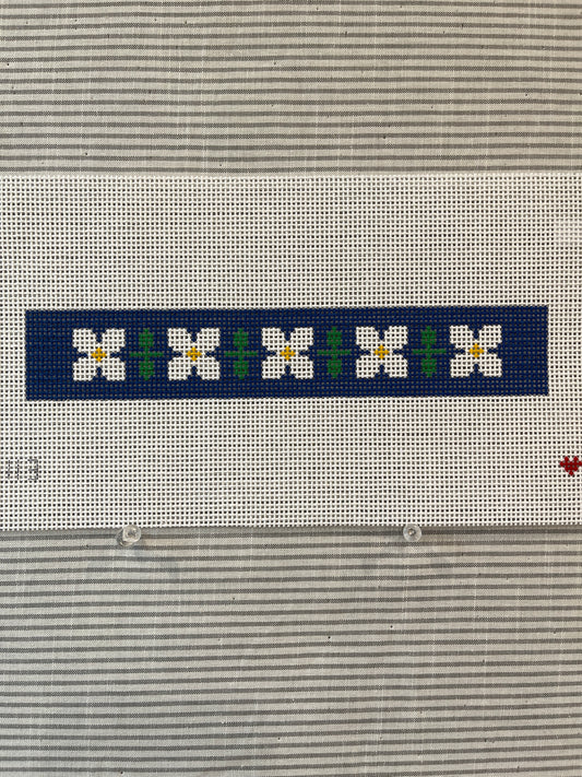 White Flowers on Blue Keychain C-MHBFLR113