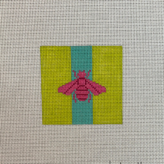 Pink Bee on Lime Green Square C-KDINSSQ371