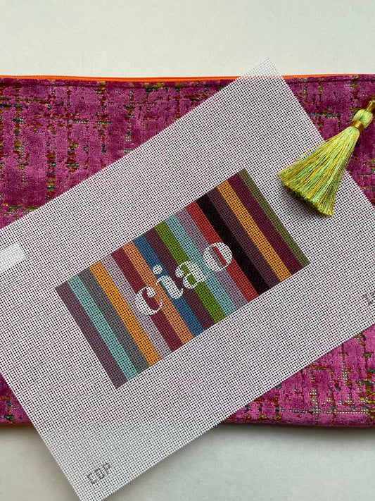 Anna Clutch #1: Ciao canvas on bright pink patterned clutch