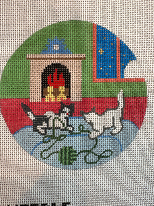 Goodnight Moon Kittens by Fireplace Round C-TSN480