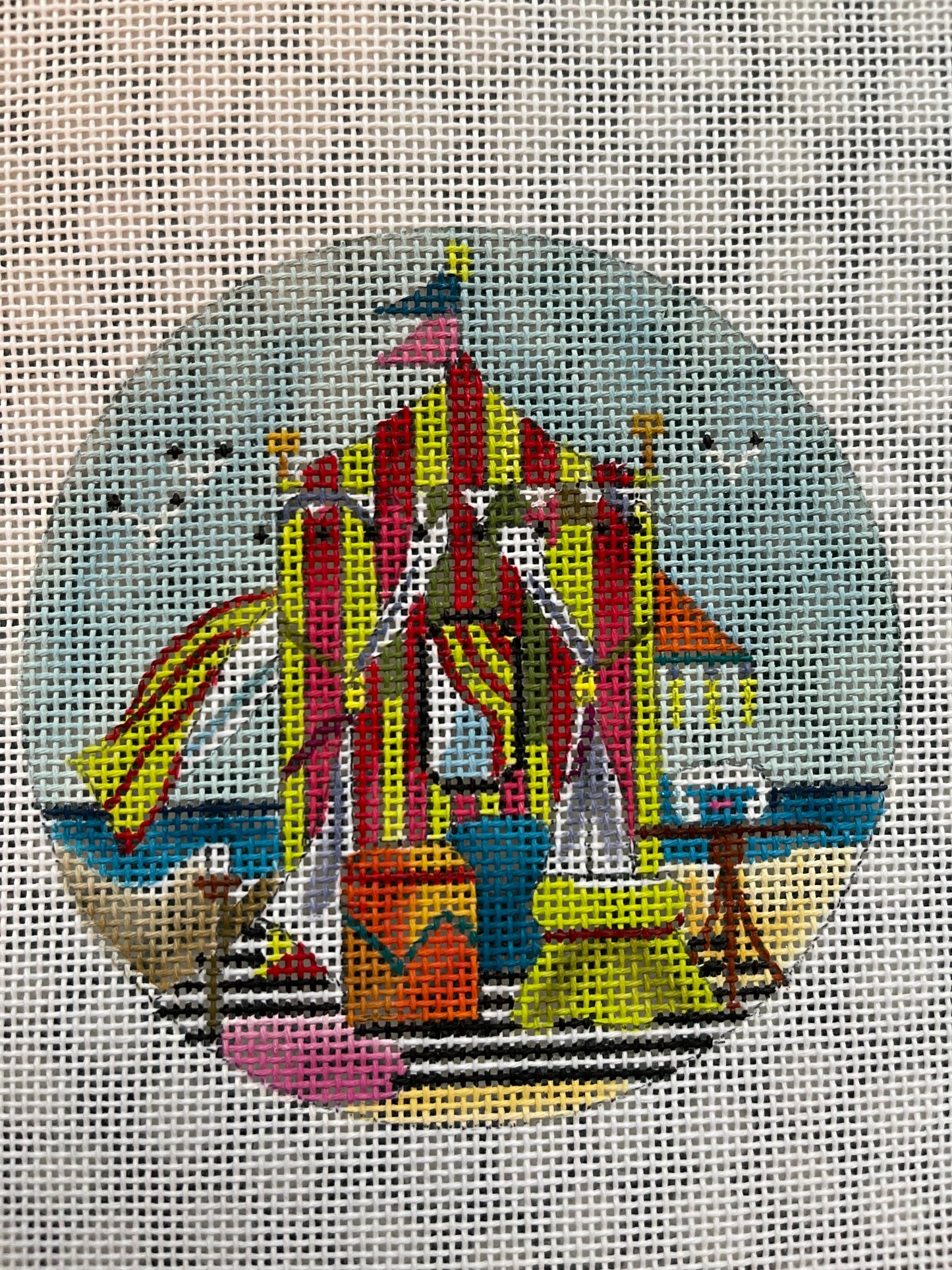 Anna Clutch #4: Beach tent canvas on sky blue clutch with white polka dots