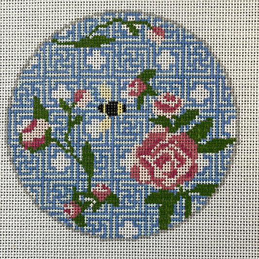 Pink Flowers on Blue Geometric C-KCD1947