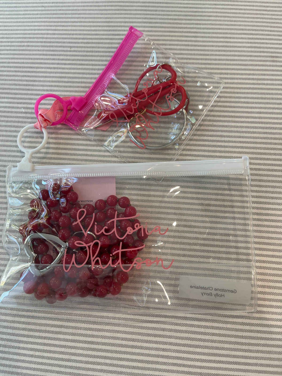 Bead Chatelaine with Heart Clip A-VWN holly berry beads